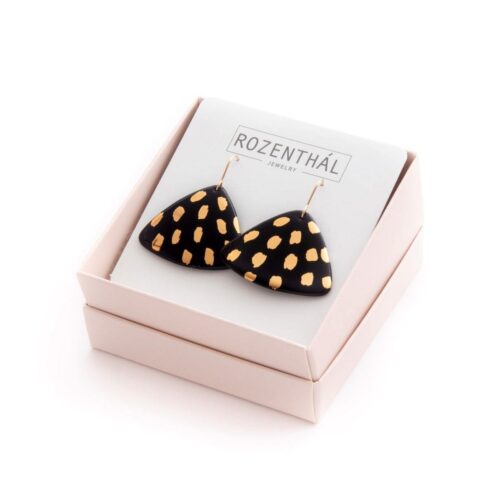 Porcelāna auskari, melni ar zelta lāsumiņiem