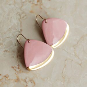 Porcelāna Auskari, Rozā ar Zelta Maliņu Porcelāna auskari, rozā ar zelta maliņu