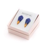 Porcelāna Auskari, Zils Marmors ar Zelta Maliņu