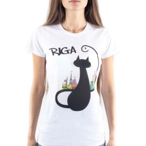 Sieviešu t-krekls “riga - melnais kaķis”, krāsaina sublimācija