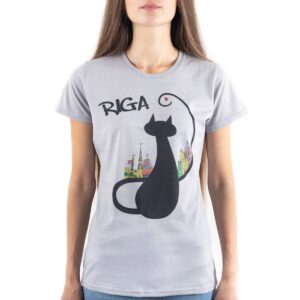 Sieviešu t-krekls “riga - melnais kaķis”, krāsaina sublimācija