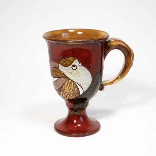 Tulpjveida keramikas krūze ar putnu, sarkana, 240 ml