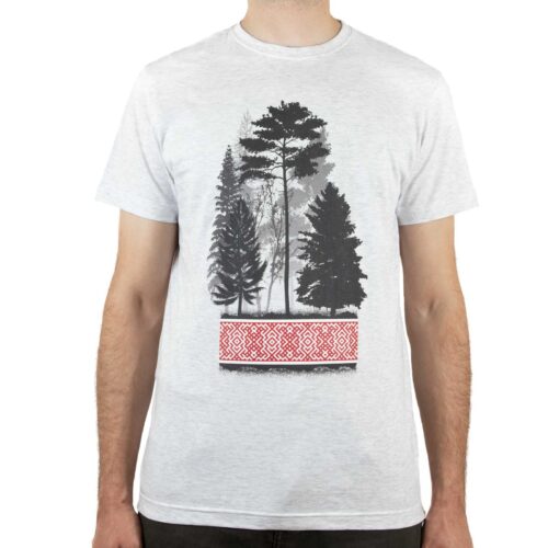 Unisex t-krekls "mežs un lielvārdes jostas raksts", gaiši pelēks
