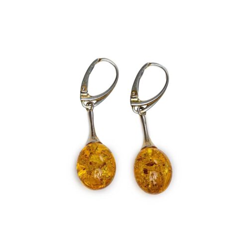 Dzintara auskari ar sudraba krāsas aizdari