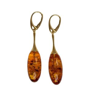 Dzintara auskari ar zelta krāsas aizdari