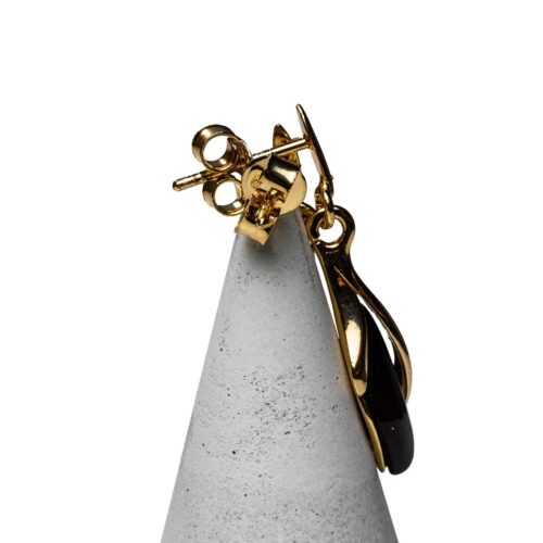 Sudraba auskari lāsītes ar izteikti brūnu dzintaru, apzeltīti