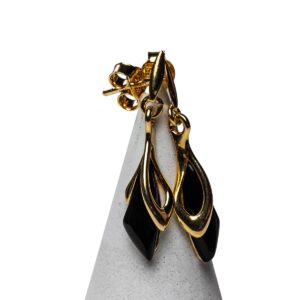 Sudraba auskari lāsītes ar izteikti brūnu dzintaru, apzeltīti