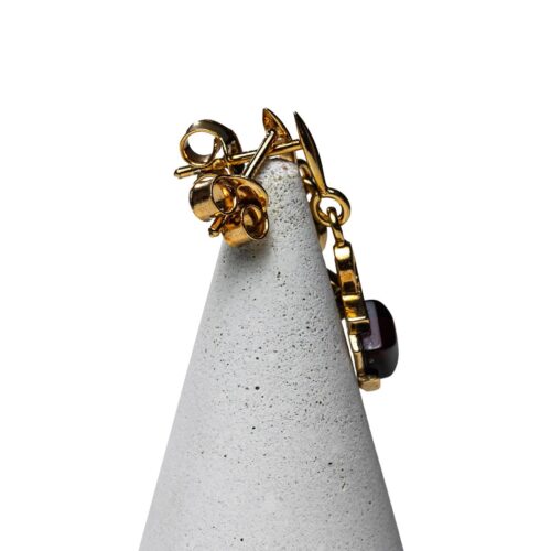 Sudraba auskari rombiņi ar izteikti brūnu dzintaru, apzeltīti