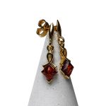 Sudraba Auskari Rombiņi ar Oranžu Dzintaru, Apzeltīti