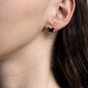 Sudraba Auskari Taurenīši ar Tumši Brūnu Dzintaru, Apzeltīti Sudraba auskari taurenīši ar tumši brūnu dzintaru, apzeltīti