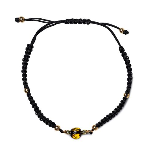 Rokassprādze ar dzeltenzaļu dzintara bumbiņu, savelkama, ⌀ 5 cm