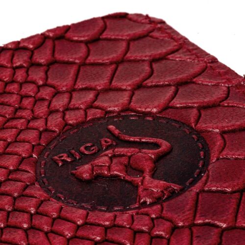 E-talona maciņš no dabīgās Ādas ar tekstūru, rīgas melnais kaķis, tumši sarkans, 7 x 10 cm