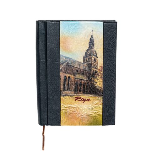 Piezīmju grāmata dabīgās Ādas vākos, rĪga, rīgas doms, tumši pelēka, 12.5 x 17 cm