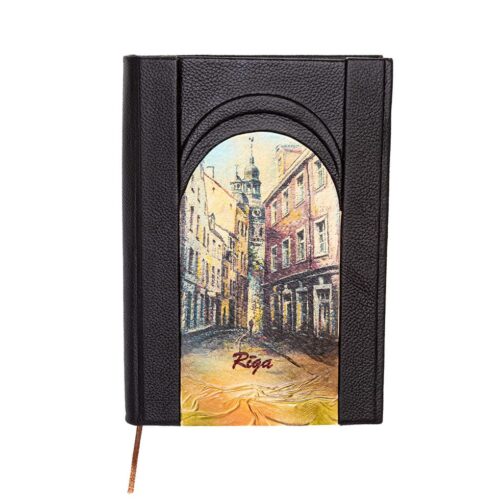 Piezīmju grāmata dabīgās Ādas vākos, rĪga, vecrīgas motīvs, tumši brūna, 15 x 21 cm