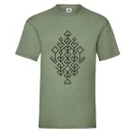 Unisex T-krekls ar Etnogrāfisko Rakstu "Dzīvības Koks", LATVIJA, Olīvzaļš