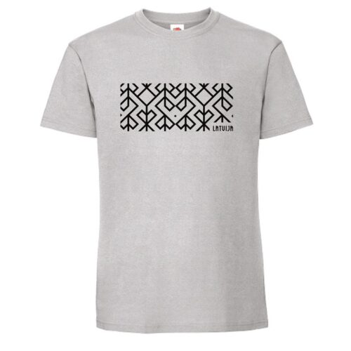 Unisex t-krekls ar etnogrāfisko rakstu "dzīvības sirds", latvija, pelēks