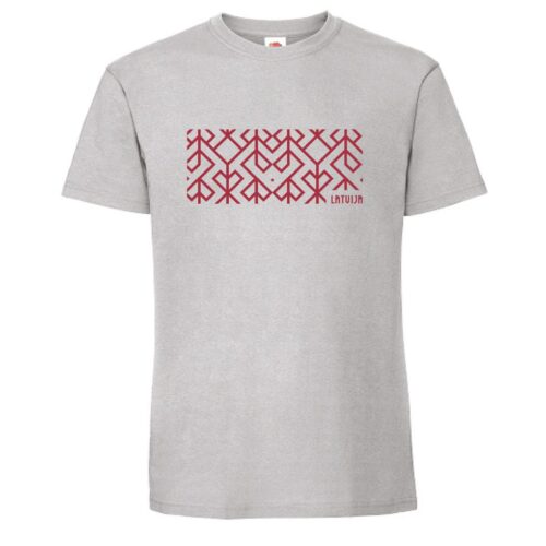 Unisex t-krekls ar etnogrāfisko rakstu "dzīvības sirds", latvija, pelēks