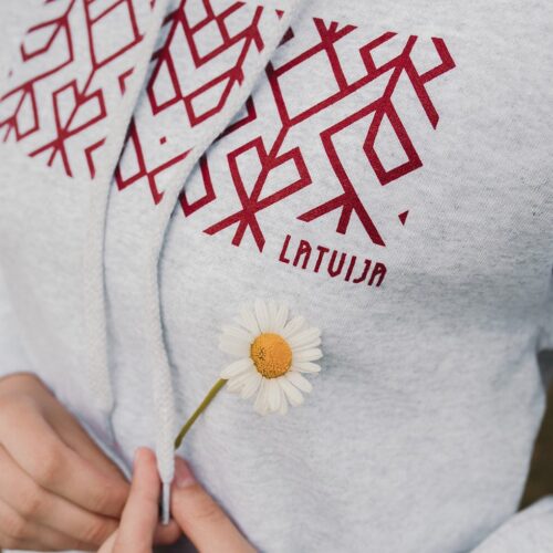 Unisex džemperis ar kapuci "dzīvības sirds", latvija, pelēks