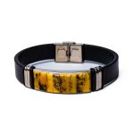 Ādas Rokassprādze ar Dzintara Gabaliņiem, ⌀ 7 cm