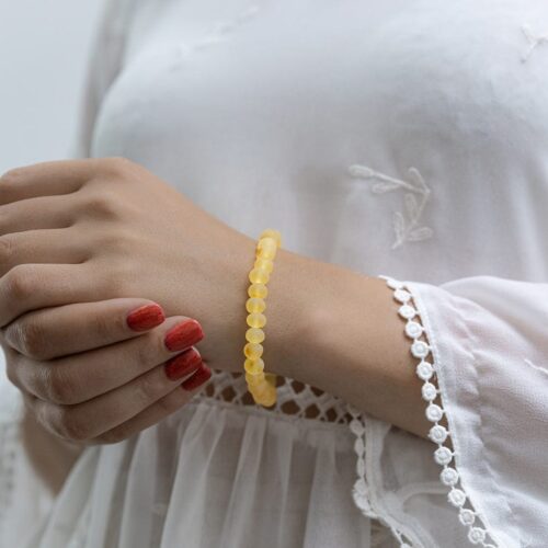 Dzintara aproce ar matētām bumbiņām, gaišdzeltena, ⌀ 6 cm