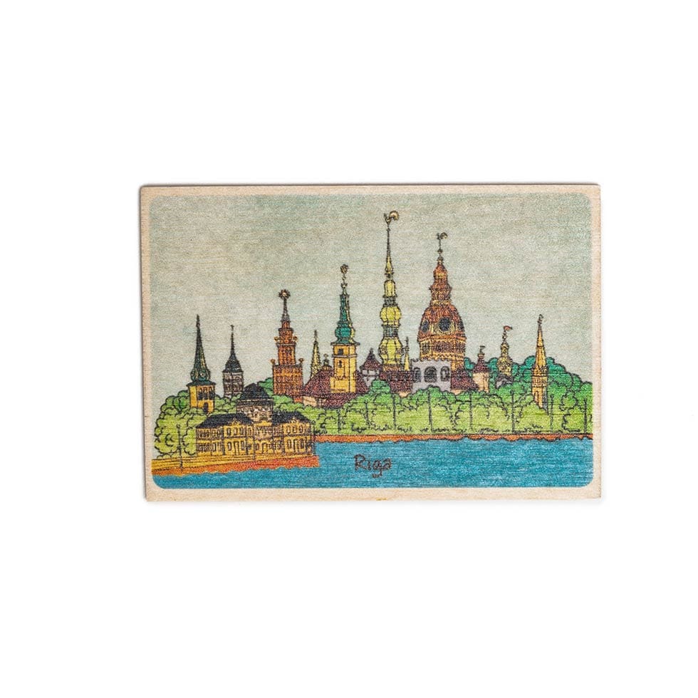 Interaktīvs koka magnēts ar vecrīgas skatu, riga, 5.5 x 8 cm