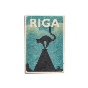 Interaktīvs koka magnēts melnais kaķis, riga, 5.5 x 8 cm