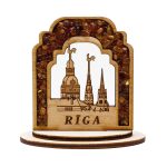 Koka Dekors ar Dzintara Gabaliņiem, Vecrīgas Skats, RĪGA, 8.5 x 9 cm