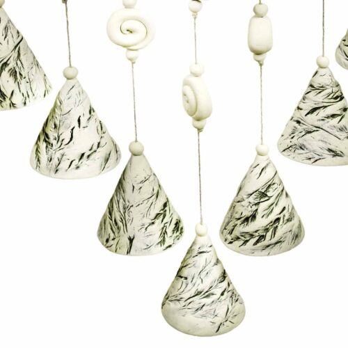 Keramikas vēja zvani, smilgu motīvs, balti, 7 zvani