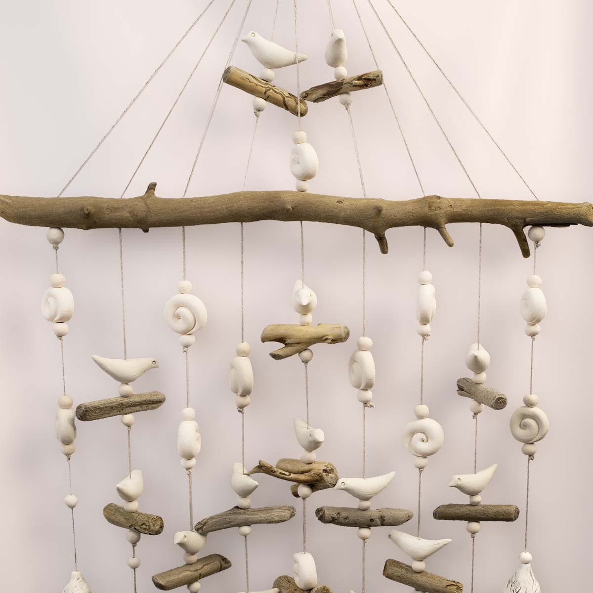 Keramikas vēja zvani, smilgu motīvs, balti, 9 zvani