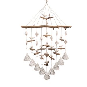 Keramikas vēja zvani, smilgu motīvs, balti, 9 zvani