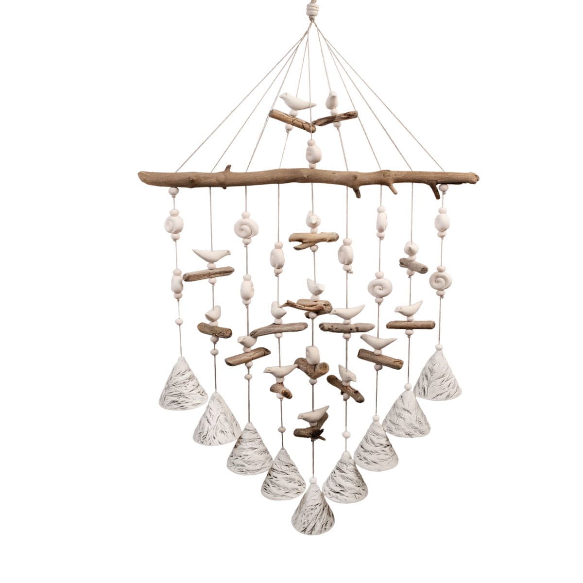 Keramikas vēja zvani, smilgu motīvs, balti, 9 zvani