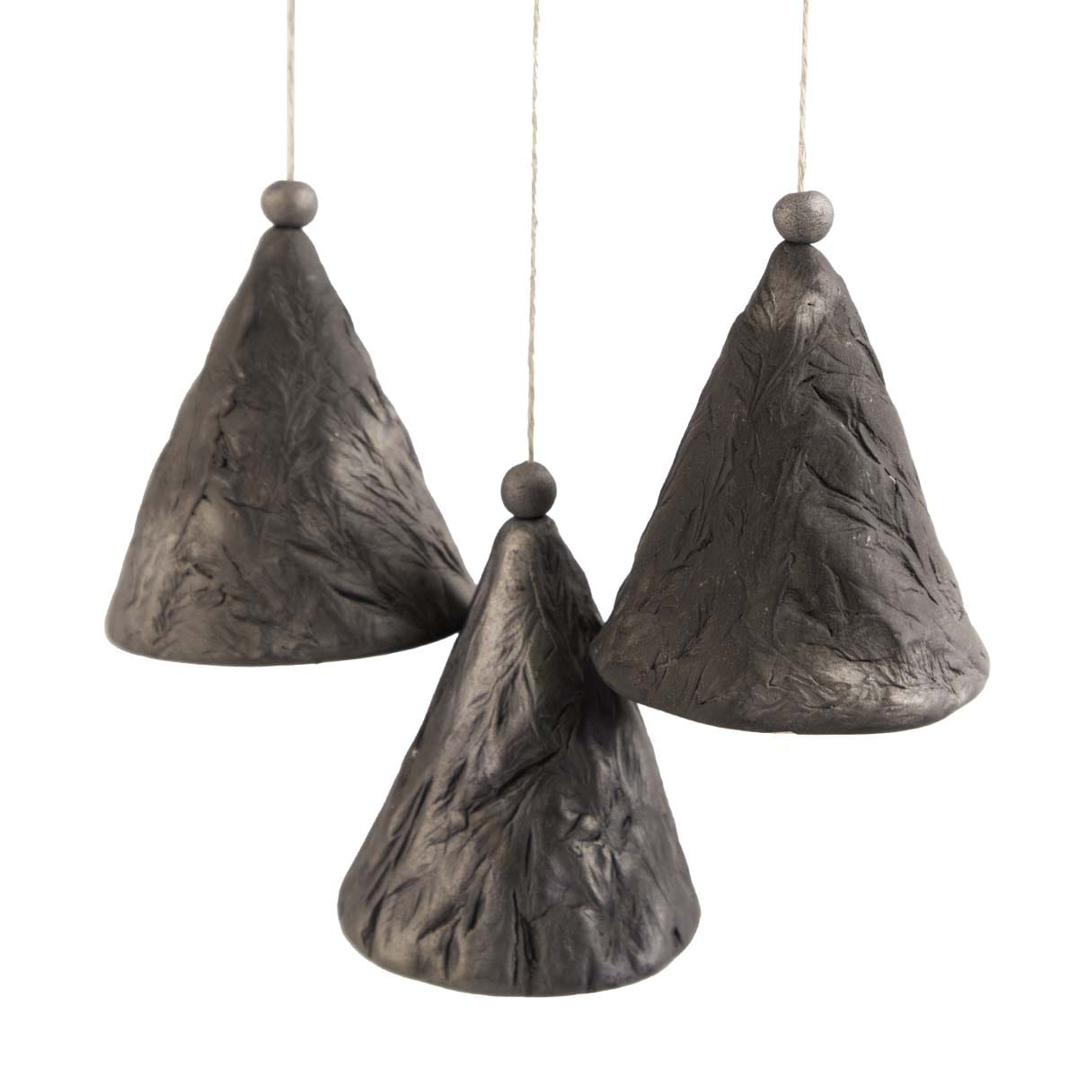 Keramikas vēja zvani, smilgu motīvs, pelēcīgi melni, 3 zvani