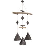 Keramikas Vēja Zvani, Smilgu Motīvs, Pelēcīgi Melni, 3 Zvani