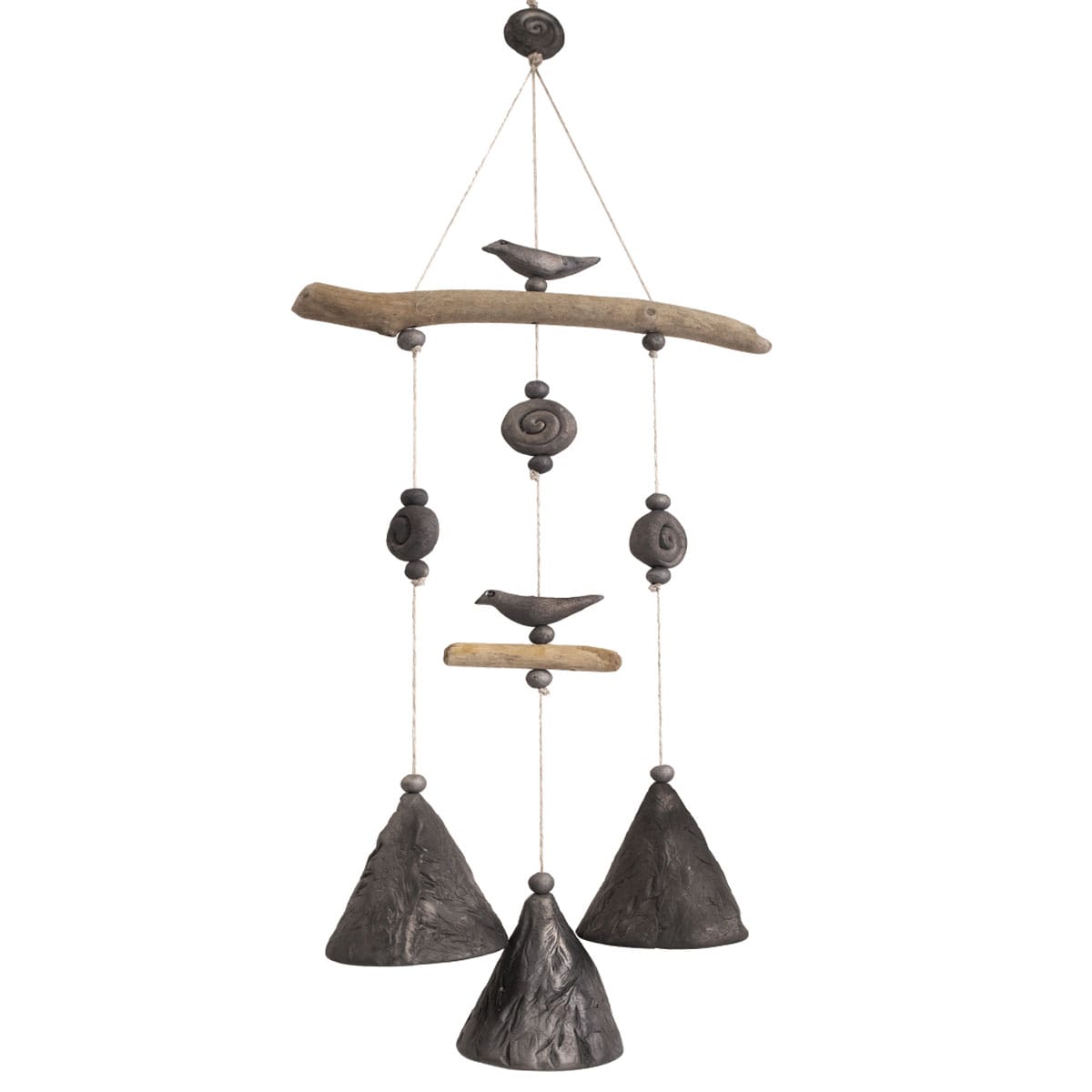 Keramikas vēja zvani, smilgu motīvs, pelēcīgi melni, 3 zvani