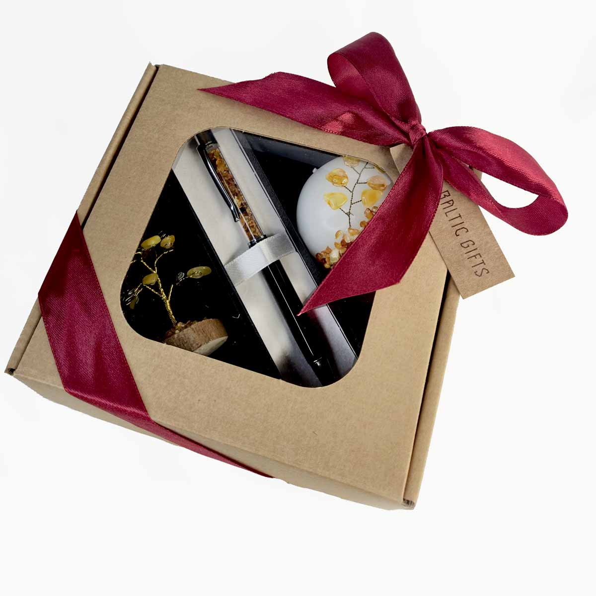 Dāvanu komplekts – dzintara kociņš, pildspalva, svece