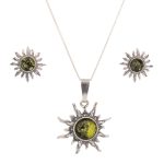Sudraba Rotu Komplekts “Saulīte” ar Zaļganu Dzintaru