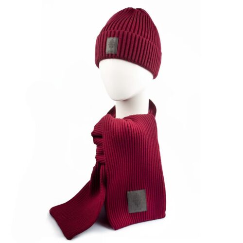 Dāvanu komplekts – cepure un Šalle ar dzīvības koka un latvijas zīmi, bordo