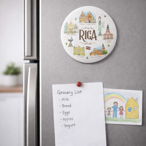 Metāla magnēts ar vecrīgas dizainu