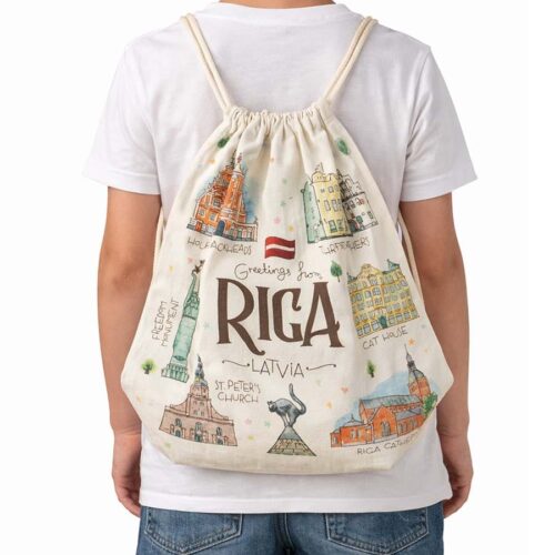 Kokvilnas soma ar akvareļa dizainu “vecrīga”, bēša