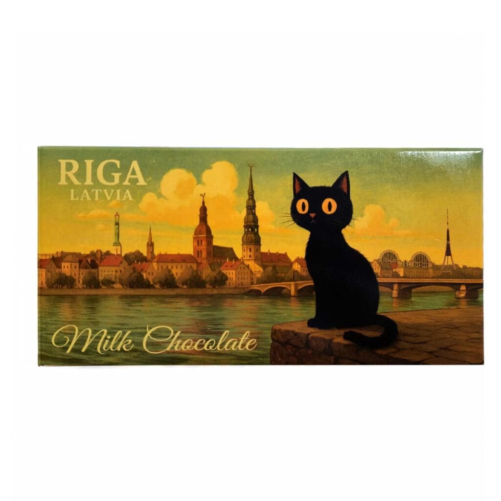 Piena Šokolāde vecrīga ar akvareļu dizainu