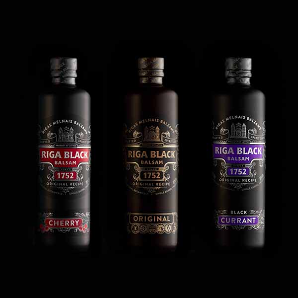 Rīgas Melnā balzama Original, Cherry un Black Currant kolekcija.