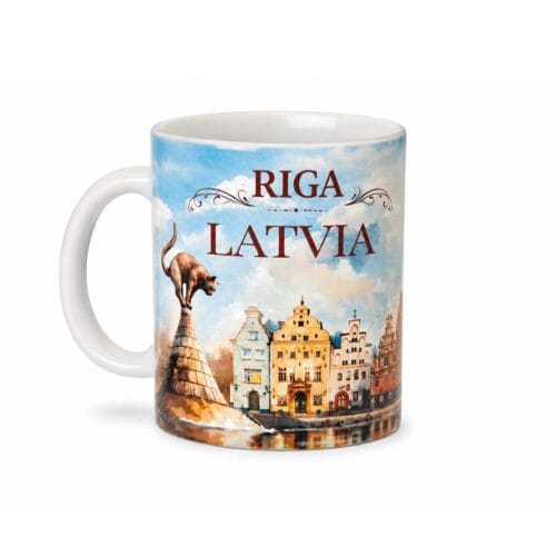 Krūze - akraveļa vecrīga un melnais kaķis