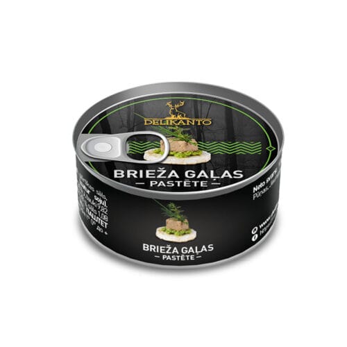 delikanto-brieza-galas-pastete-kaste-augsa Delikanto brieža gaļas pastētes kārbiņa, skats no augšas ar pasniegšanas ieteikumu
