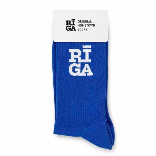 Riga Original zilas bambusa zeķes ar kartona iepakojumu