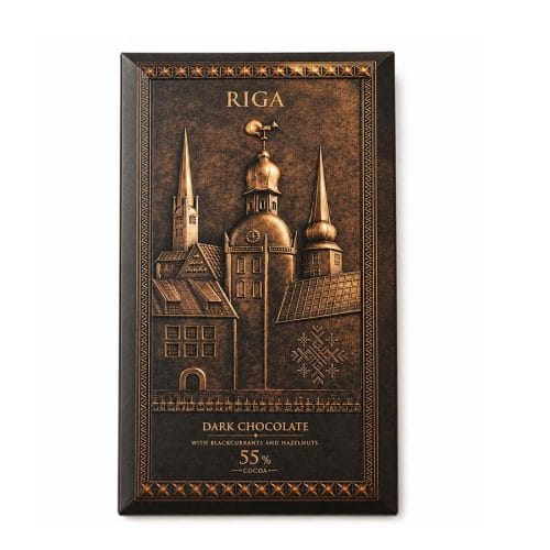 Rīgas tumšā šokolāde 70g ar reljefu Svētā Pētera baznīcas dizainu