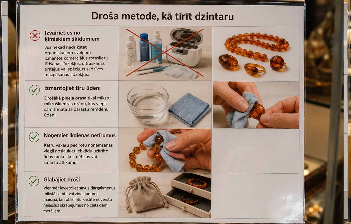 Droša dzintara tīrīšanas metode mājas apstākļos