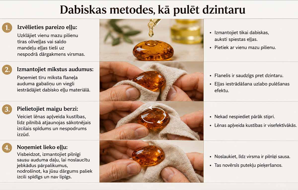 Dabiska dzintara pulēšanas metode ar eļļu
