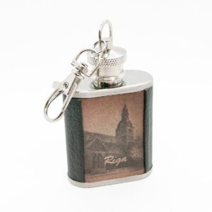 Stainless steel flask – keychain with leather wrapped cover, riga, dome cathedral