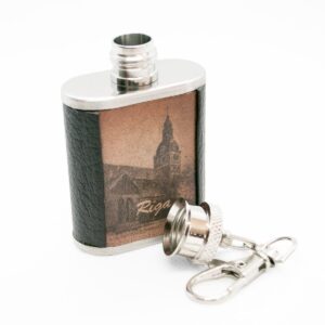 Stainless steel flask – keychain with leather wrapped cover, riga, dome cathedral