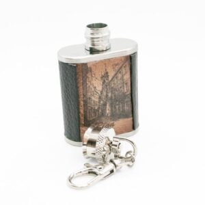 Stainless steel flask – keychain with leather wrapped cover, riga, old town